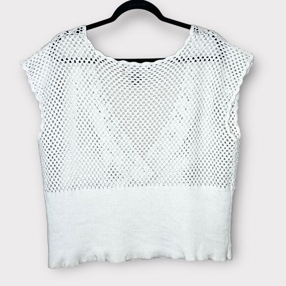CELINA YANG DESIGNS boho open knit white crochet v neck top size 2X - Picture 2 of 3
